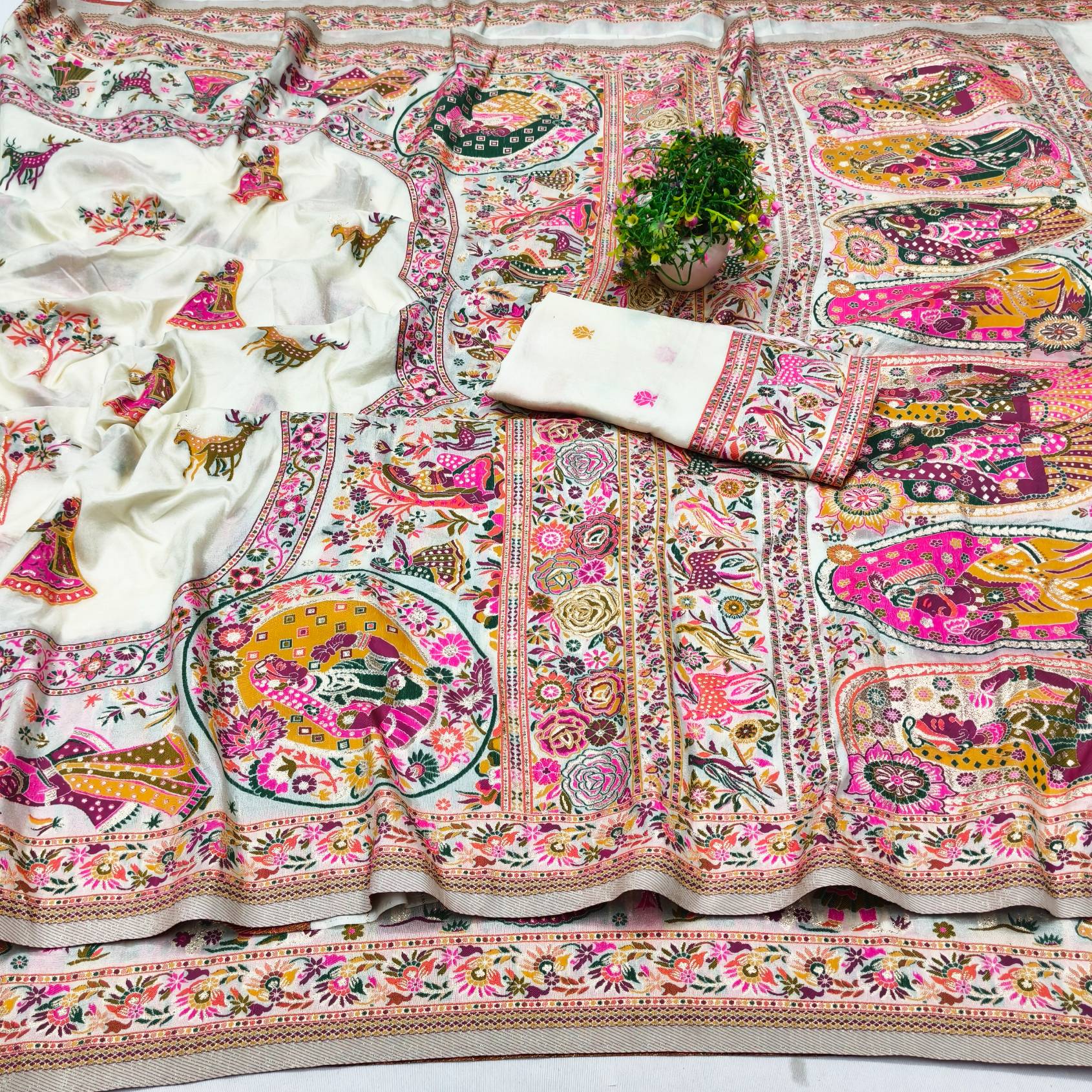 Gorgeous Beige Nylon Dola Pashmina Saree With Prodigal Blouse Piece