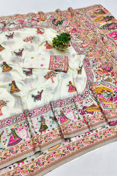 Gorgeous Beige Nylon Dola Pashmina Saree With Prodigal Blouse Piece