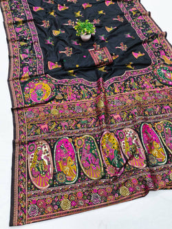 Confounding Black Nylon Dola Pashmina Saree With Scintillating Blouse Piece