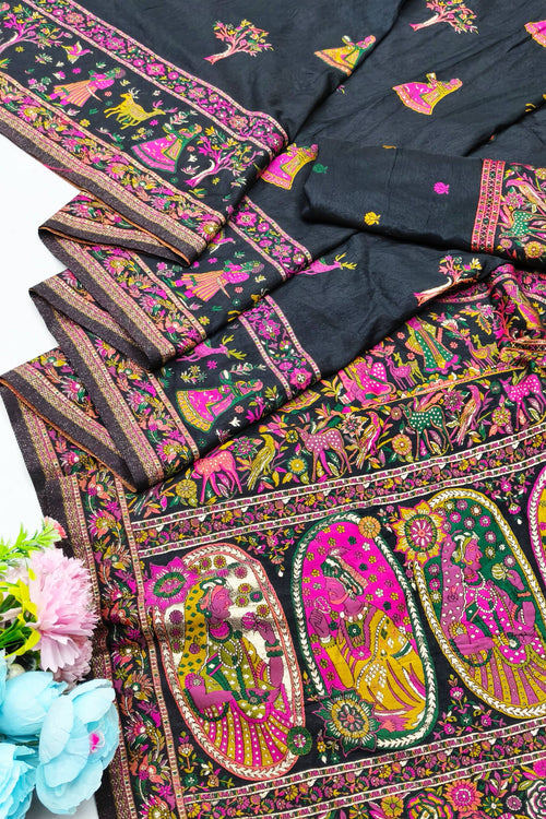 Load image into Gallery viewer, Confounding Black Nylon Dola Pashmina Saree With Scintillating Blouse Piece
