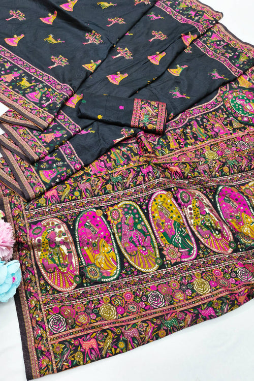 Load image into Gallery viewer, Confounding Black Nylon Dola Pashmina Saree With Scintillating Blouse Piece
