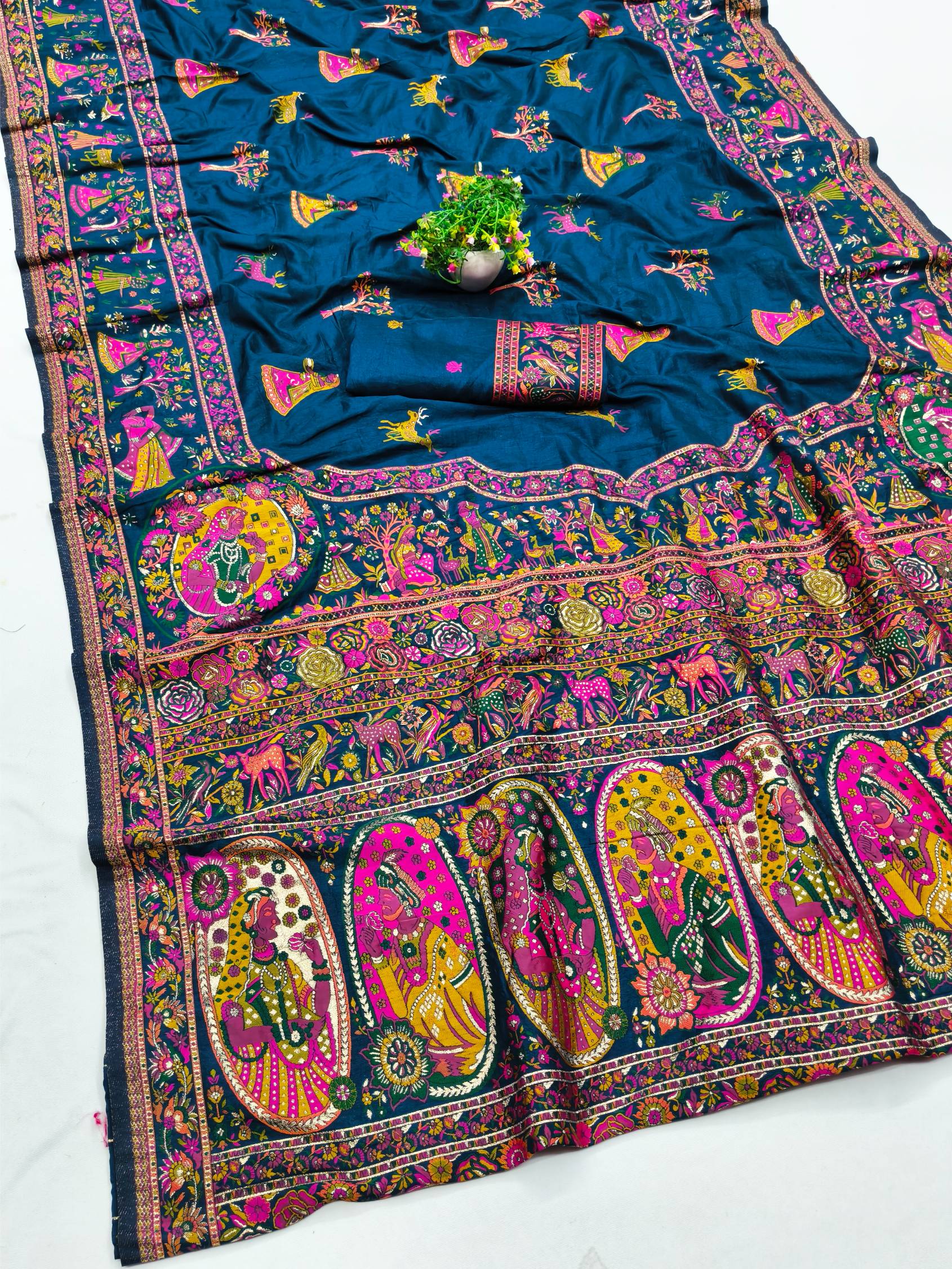 Flattering Blue Nylon Dola Pashmina Saree With Effulgent Blouse Piece