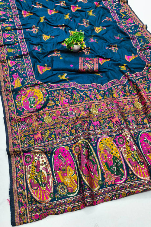 Load image into Gallery viewer, Flattering Blue Nylon Dola Pashmina Saree With Effulgent Blouse Piece
