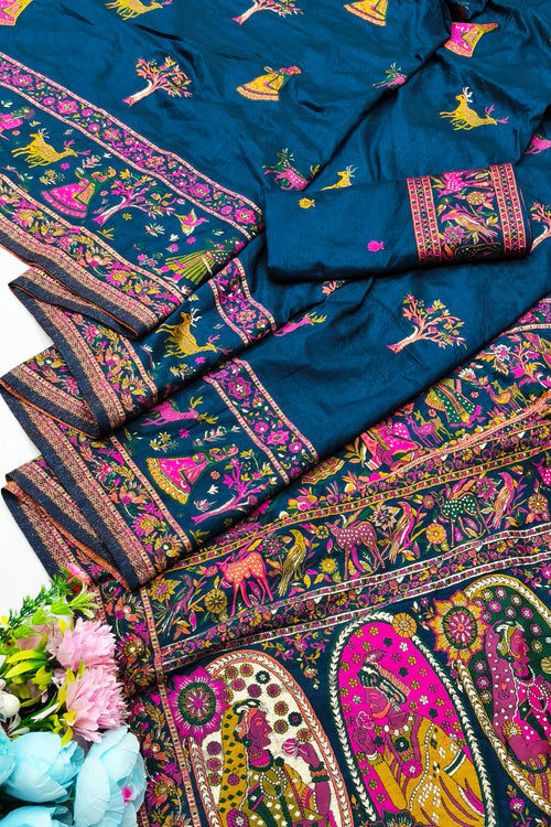 Load image into Gallery viewer, Flattering Blue Nylon Dola Pashmina Saree With Effulgent Blouse Piece
