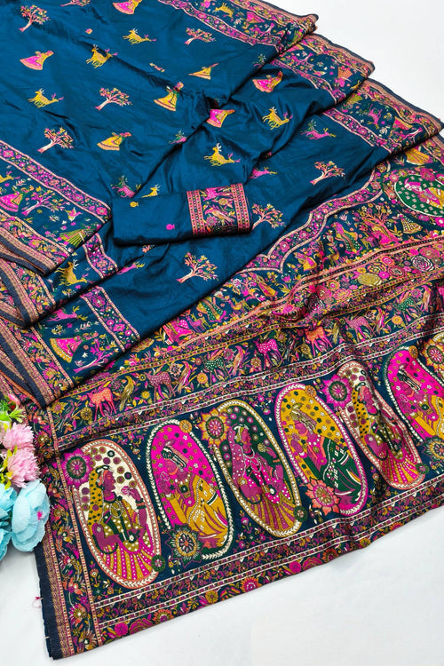 Load image into Gallery viewer, Flattering Blue Nylon Dola Pashmina Saree With Effulgent Blouse Piece
