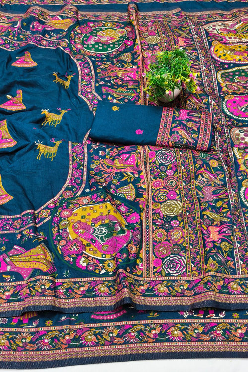 Load image into Gallery viewer, Flattering Blue Nylon Dola Pashmina Saree With Effulgent Blouse Piece
