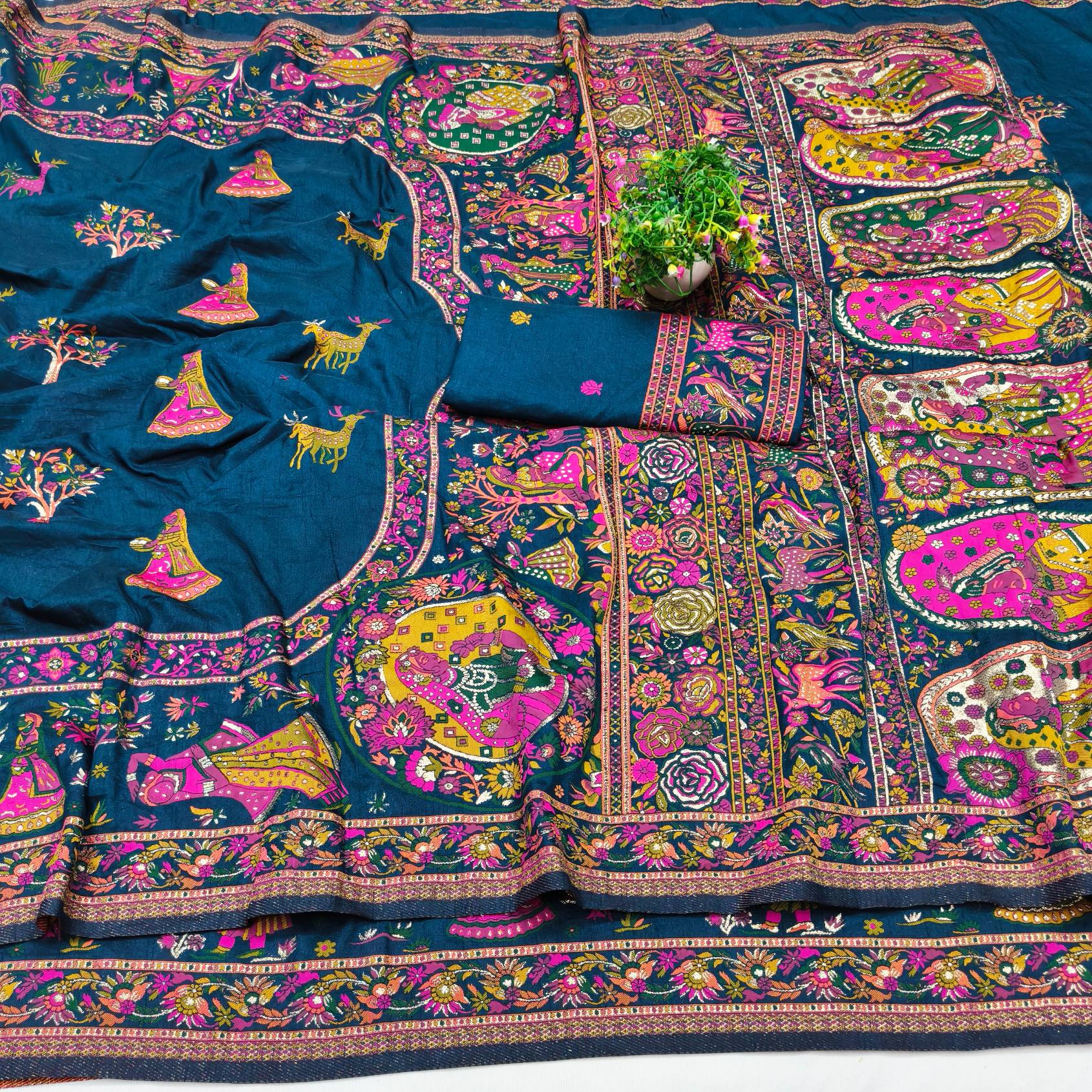 Flattering Blue Nylon Dola Pashmina Saree With Effulgent Blouse Piece