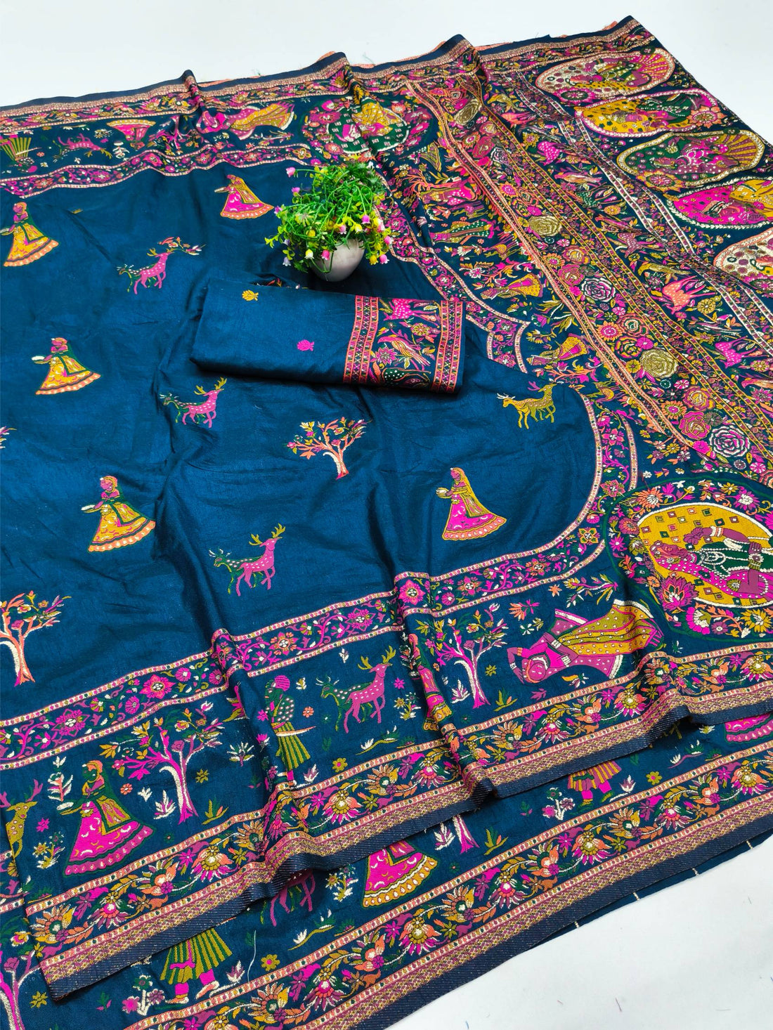 Flattering Blue Nylon Dola Pashmina Saree With Effulgent Blouse Piece