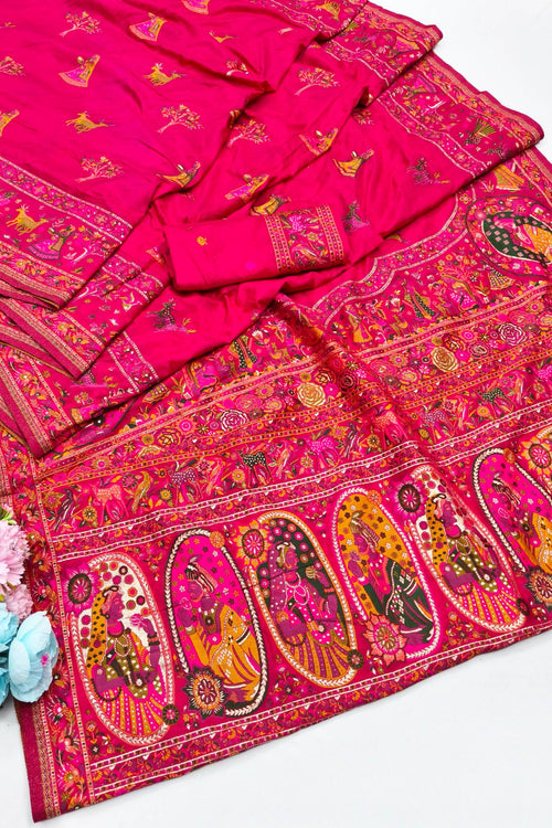 Load image into Gallery viewer, Snazzy Dark Pink Nylon Dola Pashmina Saree With Energetic Blouse Piece
