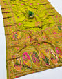 Proficient Mehandi Nylon Dola Pashmina Saree With Rhapsody Blouse Piece