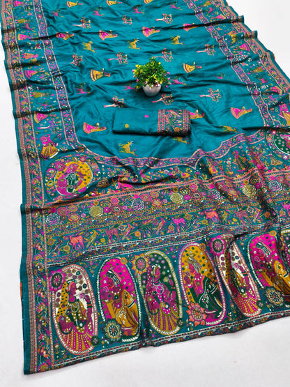 Mellifluous Rama Nylon Dola Pashmina Saree With Sensational Blouse Piece