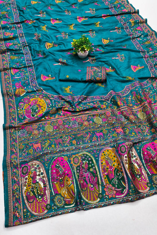 Load image into Gallery viewer, Mellifluous Rama Nylon Dola Pashmina Saree With Sensational Blouse Piece
