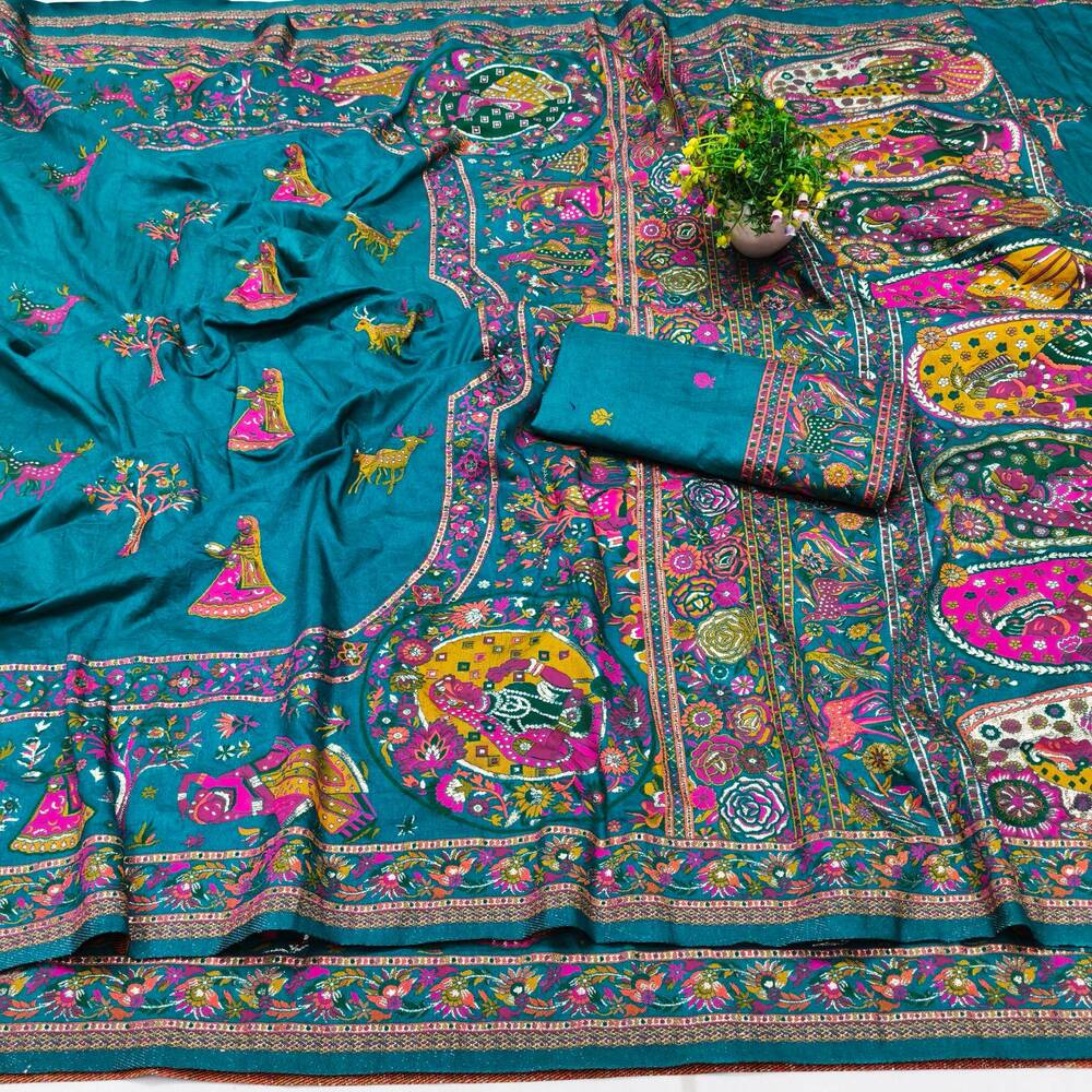 Mellifluous Rama Nylon Dola Pashmina Saree With Sensational Blouse Piece