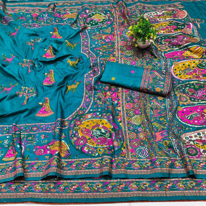 Mellifluous Rama Nylon Dola Pashmina Saree With Sensational Blouse Piece