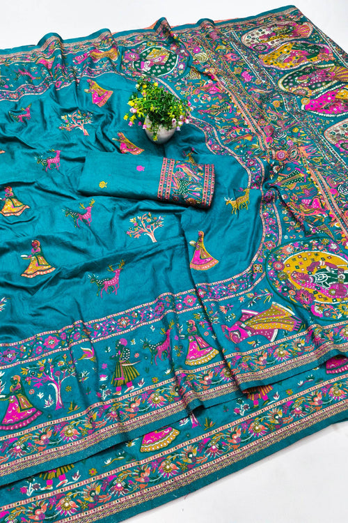 Load image into Gallery viewer, Mellifluous Rama Nylon Dola Pashmina Saree With Sensational Blouse Piece
