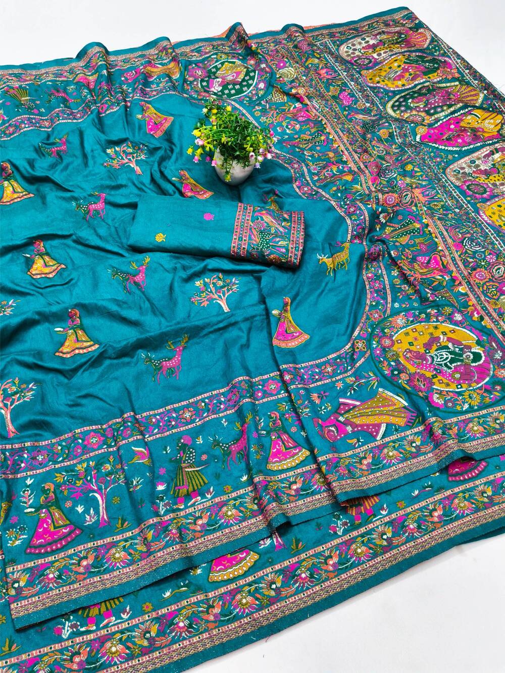 Mellifluous Rama Nylon Dola Pashmina Saree With Sensational Blouse Piece