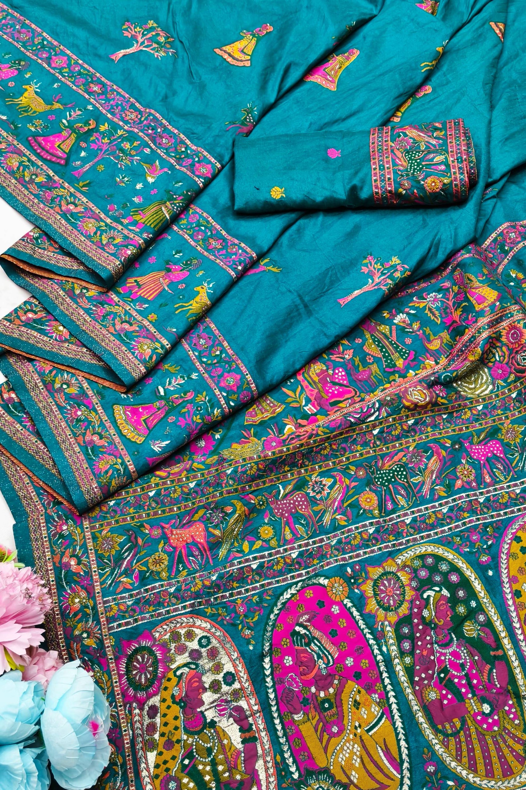 Mellifluous Rama Nylon Dola Pashmina Saree With Sensational Blouse Piece