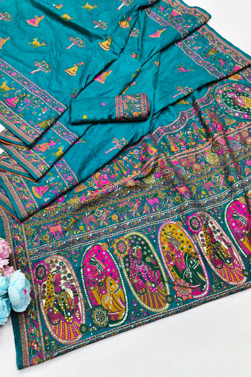 Load image into Gallery viewer, Mellifluous Rama Nylon Dola Pashmina Saree With Sensational Blouse Piece
