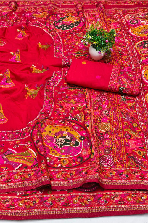 Load image into Gallery viewer, Gratifying Red Nylon Dola Pashmina Saree With Dalliance Blouse Piece
