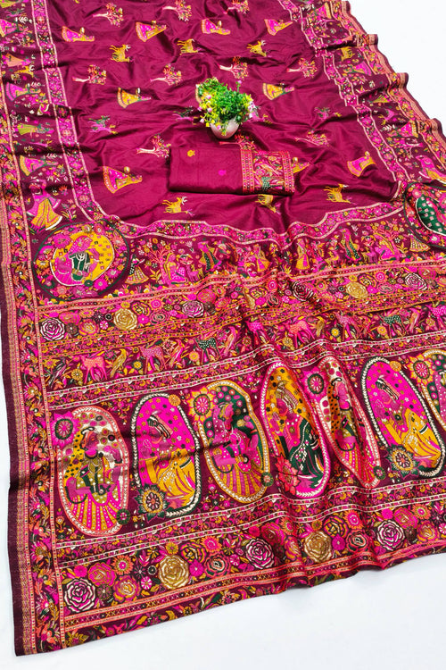 Load image into Gallery viewer, Smashing Wine Nylon Dola Pashmina Saree With Embellished Blouse Piece
