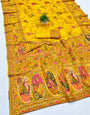 Artistic Yellow Nylon Dola Pashmina Saree With Lagniappe Blouse Piece