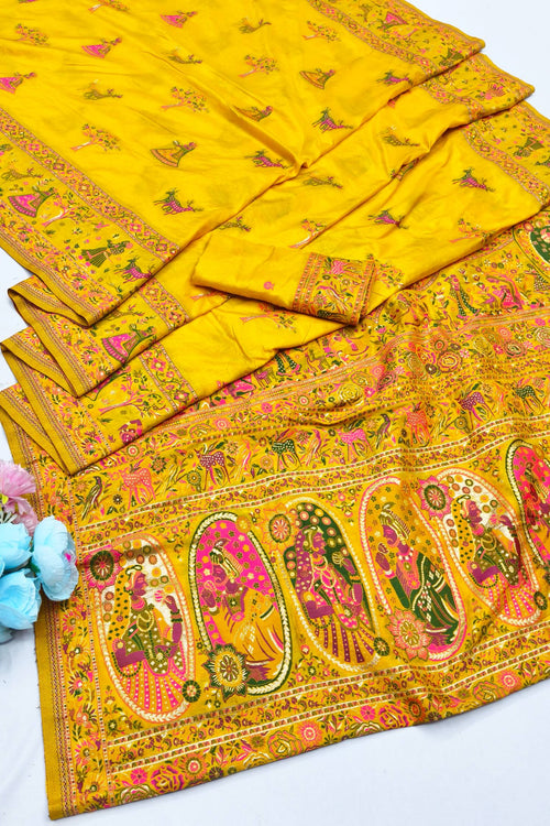 Load image into Gallery viewer, Artistic Yellow Nylon Dola Pashmina Saree With Lagniappe Blouse Piece
