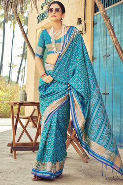 Ebullience Firozi Soft Banarasi Silk Saree With Traditional Blouse Piece
