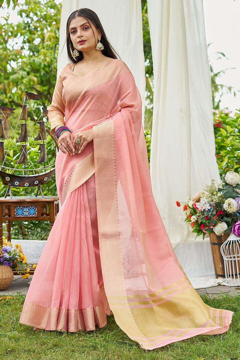 Excellent Pink Cotton Silk Saree With Nemesis Blouse Piece