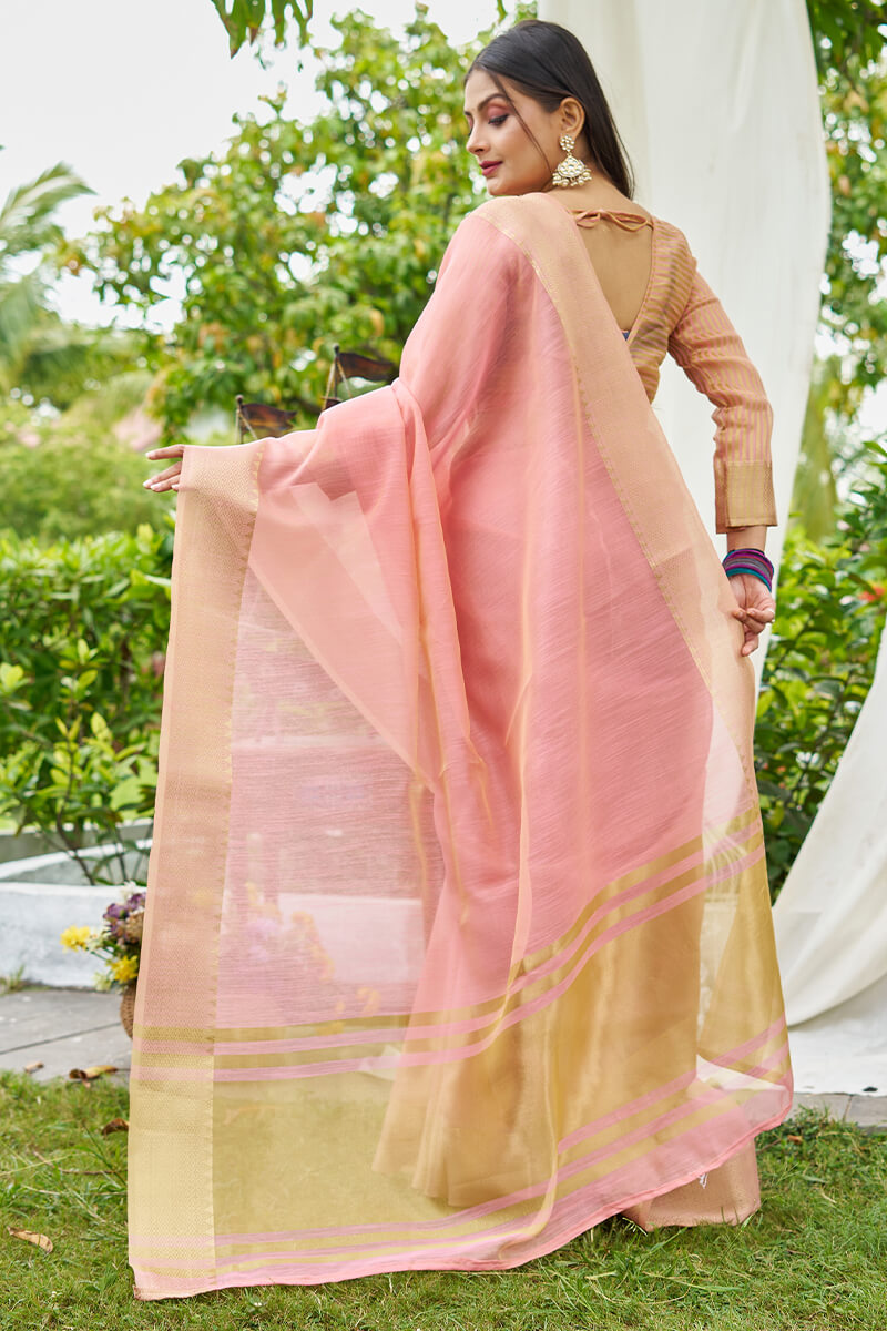 Excellent Pink Cotton Silk Saree With Nemesis Blouse Piece