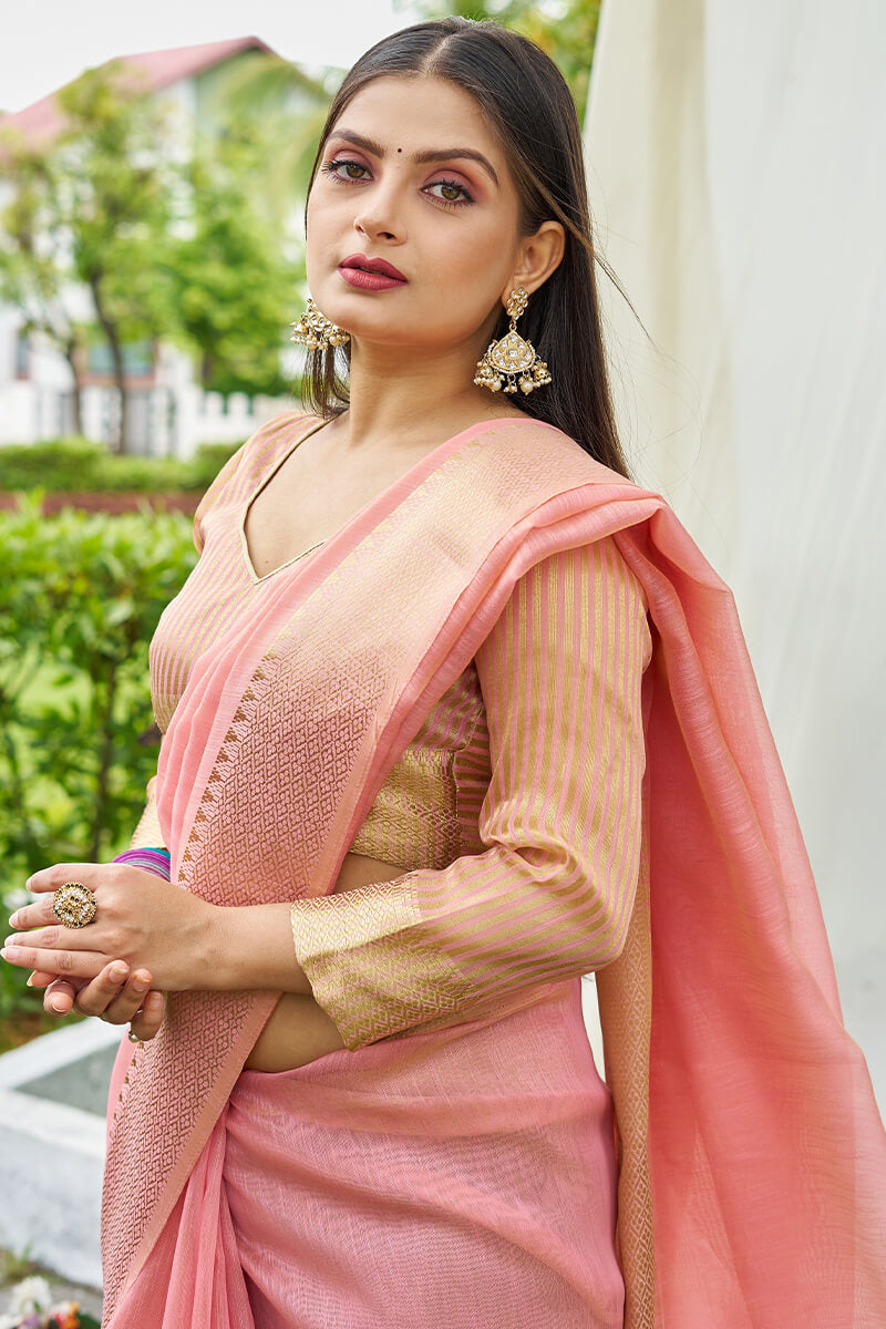 Excellent Pink Cotton Silk Saree With Nemesis Blouse Piece