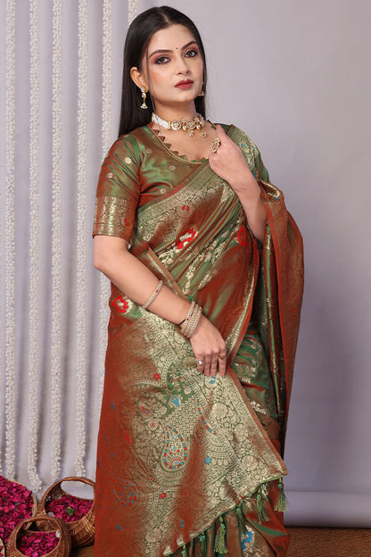 Comely Green Soft Banarasi Silk Saree With Mellifluous Blouse Piece