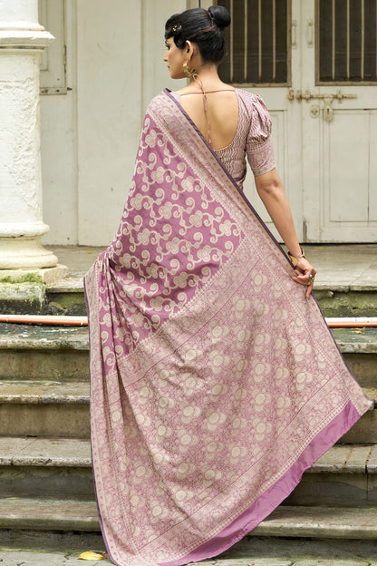 Unequalled Light Purple Lucknowi Silk Saree With Engrossing Blouse Piece