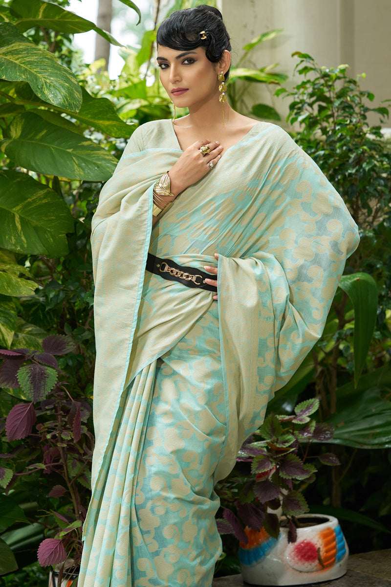 Vivacious Pista Lucknowi Silk Saree With Desultory Blouse Piece
