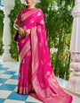 Confounding Dark Pink Soft Banarasi Silk Saree With Quixotic Blouse Piece