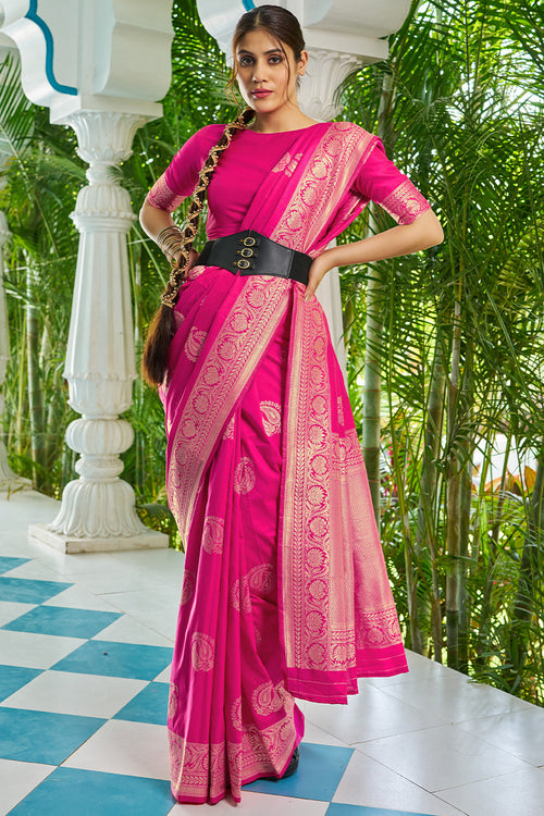 Load image into Gallery viewer, Confounding Dark Pink Soft Banarasi Silk Saree With Quixotic Blouse Piece
