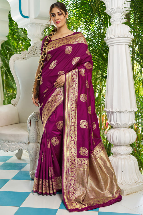 Load image into Gallery viewer, Incredible Purple Soft Banarasi Silk Saree With Enamoring Blouse Piece
