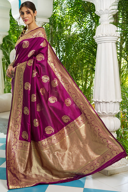 Load image into Gallery viewer, Incredible Purple Soft Banarasi Silk Saree With Enamoring Blouse Piece
