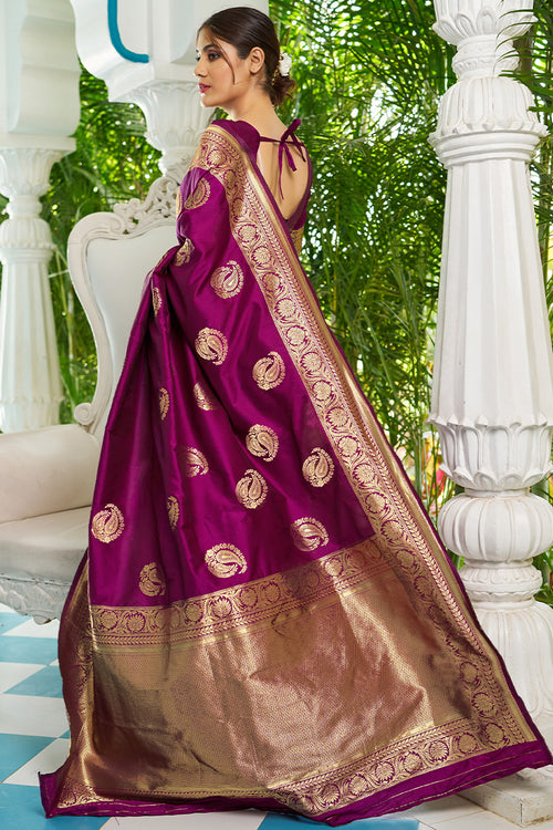 Load image into Gallery viewer, Incredible Purple Soft Banarasi Silk Saree With Enamoring Blouse Piece
