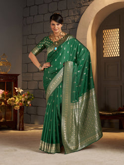 Capricious Dark Green Banarasi Silk Saree With Glamorous Blouse Piece
