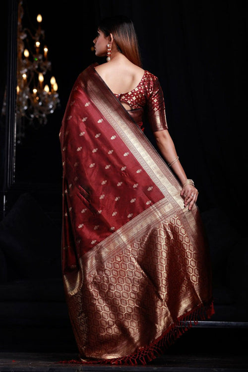 Load image into Gallery viewer, Staggering Maroon Banarasi Silk Saree With Smashing Blouse Piece
