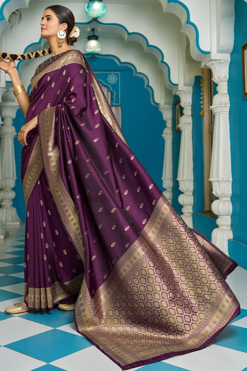 Load image into Gallery viewer, Lagniappe Purple Banarasi Silk Saree With Panoply Blouse Piece
