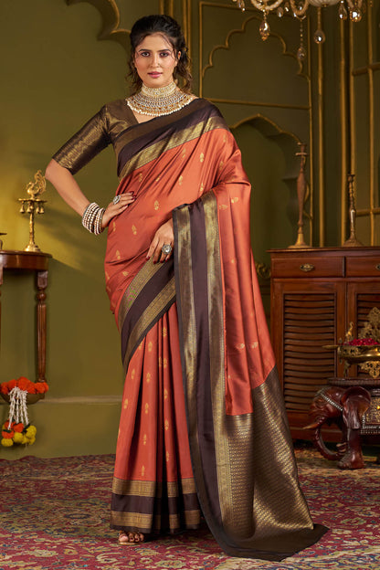 Tantalizing Orange Pure Banarasi Silk Saree With Woebegone Blouse Piece