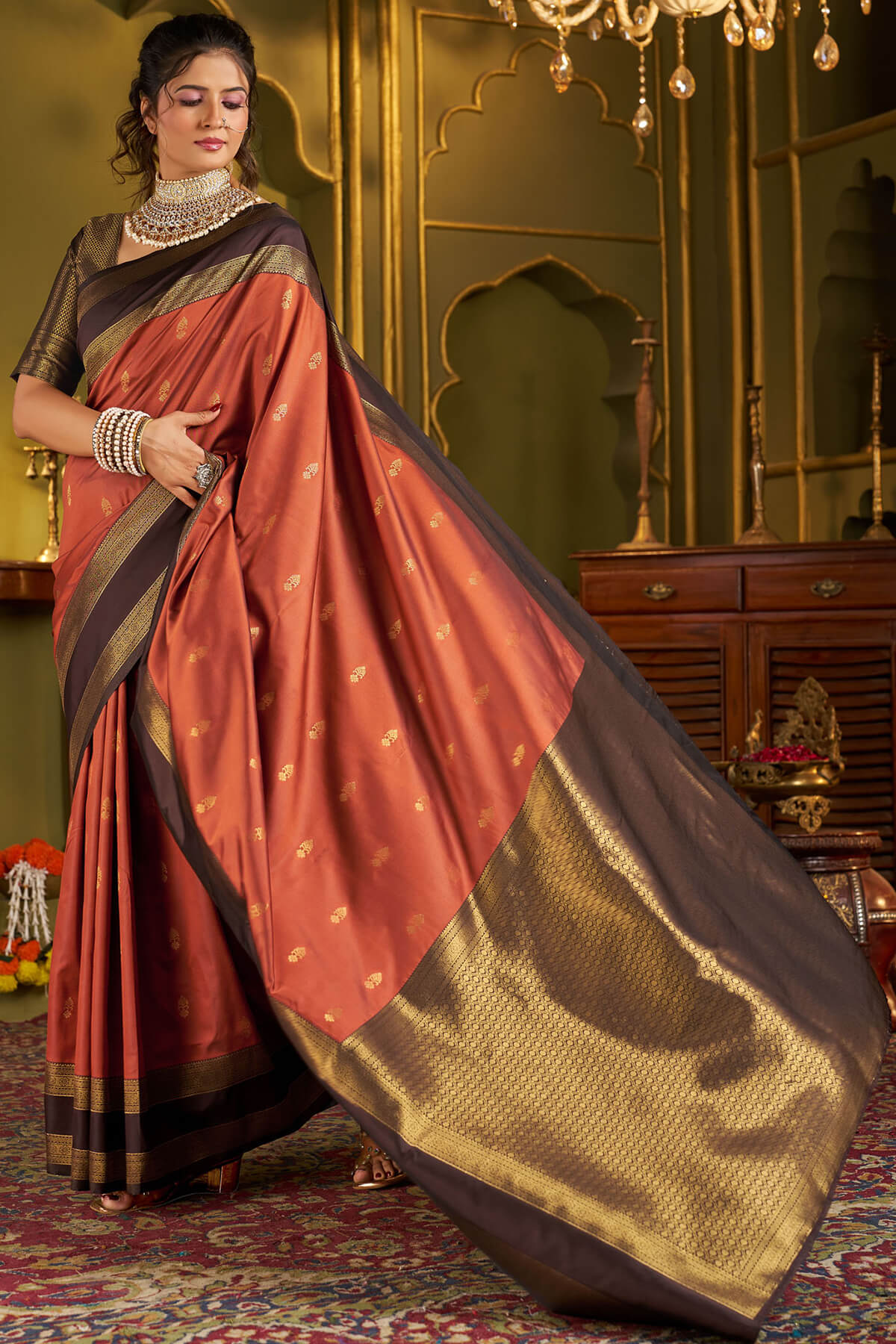 Tantalizing Orange Pure Banarasi Silk Saree With Woebegone Blouse Piece
