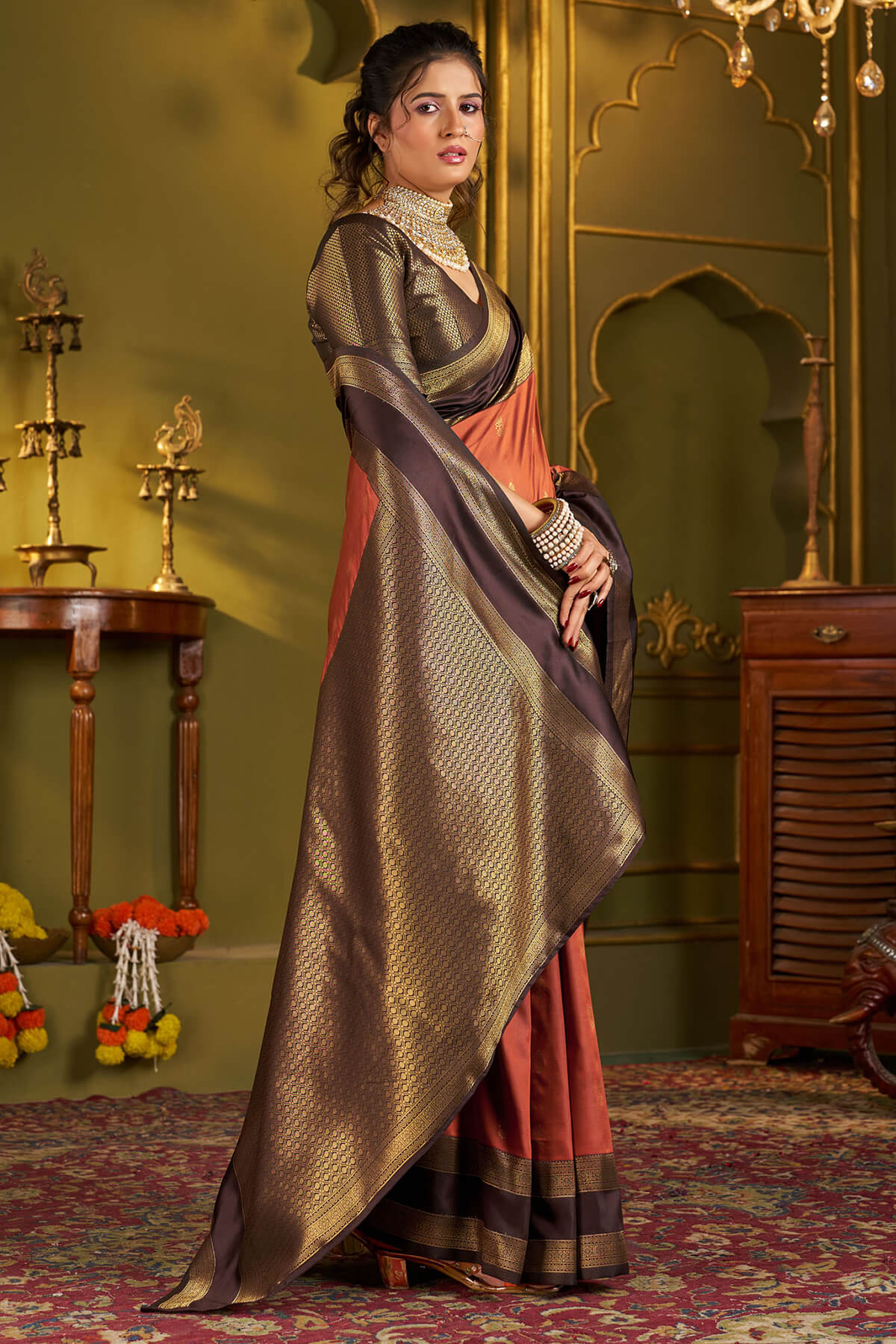 Tantalizing Orange Pure Banarasi Silk Saree With Woebegone Blouse Piece