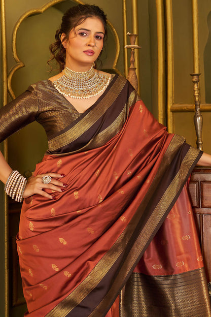 Tantalizing Orange Pure Banarasi Silk Saree With Woebegone Blouse Piece