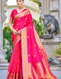 Attractive Dark Pink Kanjivaram Silk Saree With Ideal Blouse Piece