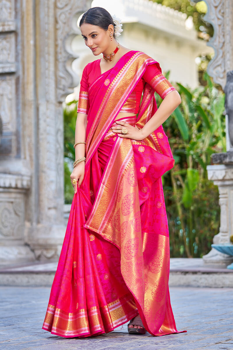 Hot Pink Kanjivaram Silk Saree - Shaaola.com