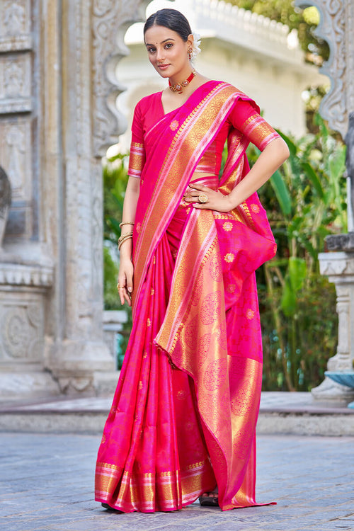 Load image into Gallery viewer, Attractive Dark Pink Kanjivaram Silk Saree With Ideal Blouse Piece
