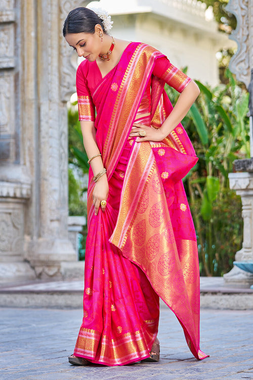 Load image into Gallery viewer, Attractive Dark Pink Kanjivaram Silk Saree With Ideal Blouse Piece
