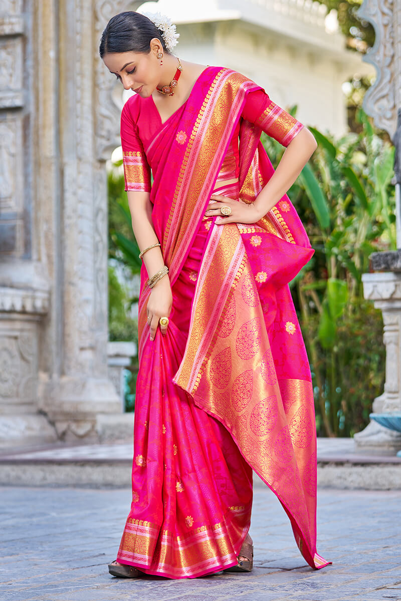 Lotus Pink Kanjivaram Saree - Urban Womania